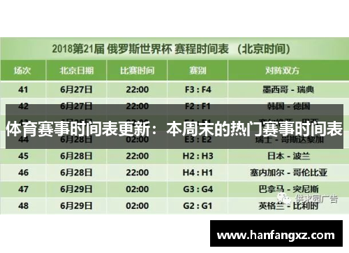 体育赛事时间表更新：本周末的热门赛事时间表